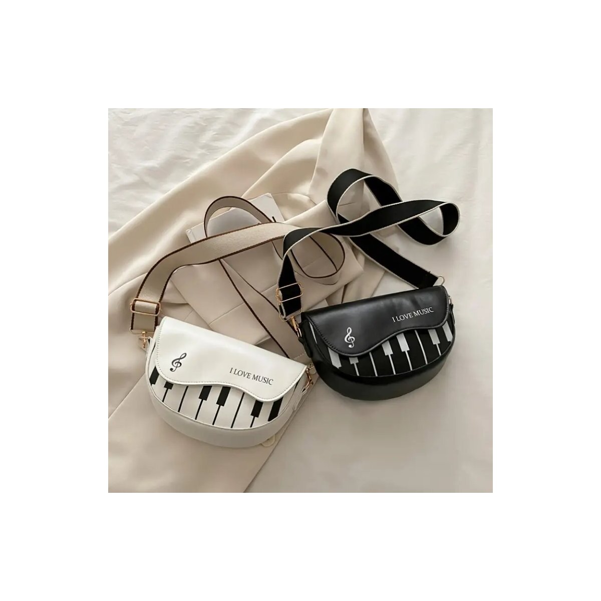 ROCK-HUS Clutch/Handtasche "I Love Music" Klaviatur Schwarz/Weiss