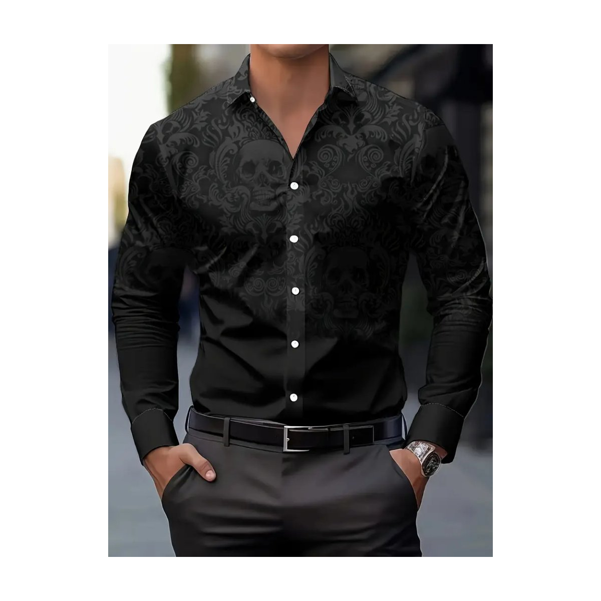 ROCK-HUS Hemd Fading Skulls S Grau