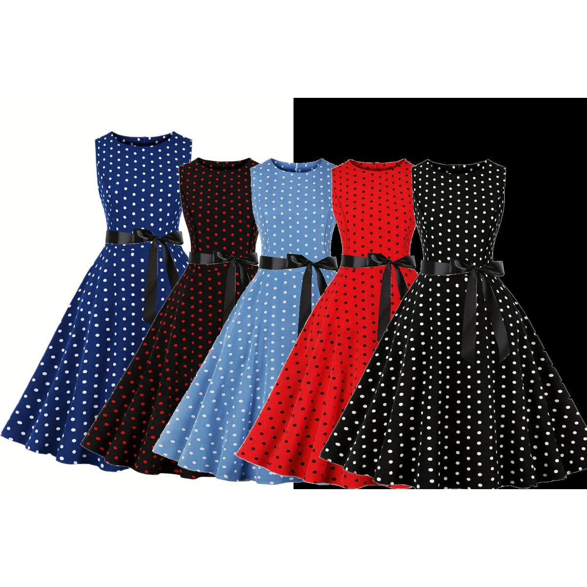 ROCK-HUS Rock´n Roll Kleid gepunktet versch. Farben L Rot