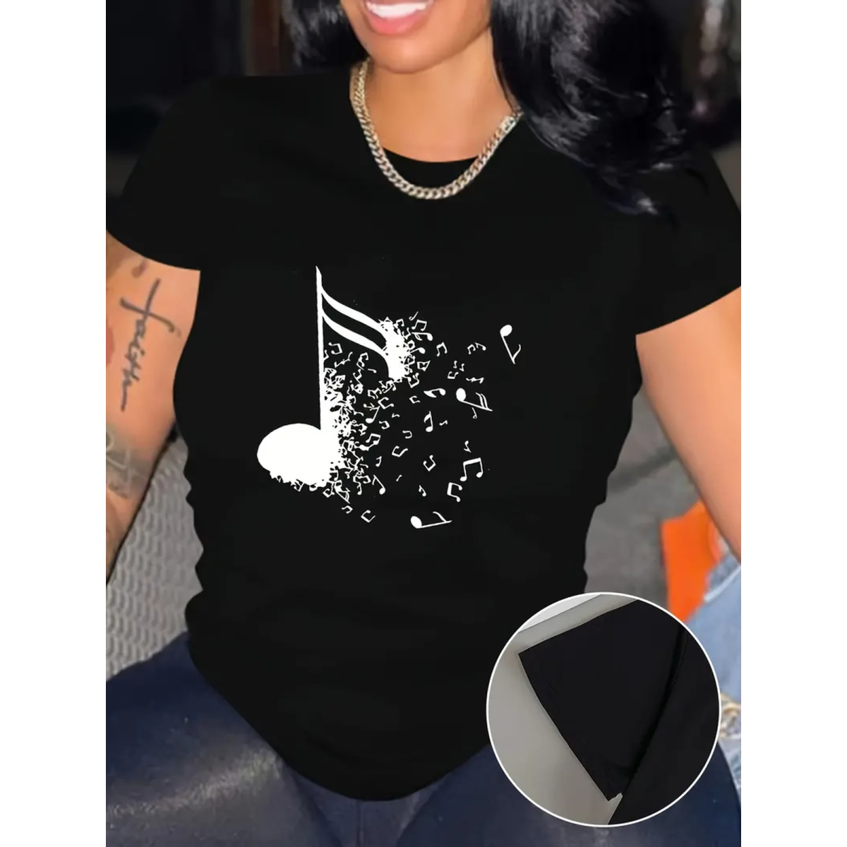 ROCK-HUS Damen T-Shirt Note löst sich auf schwarz XXL