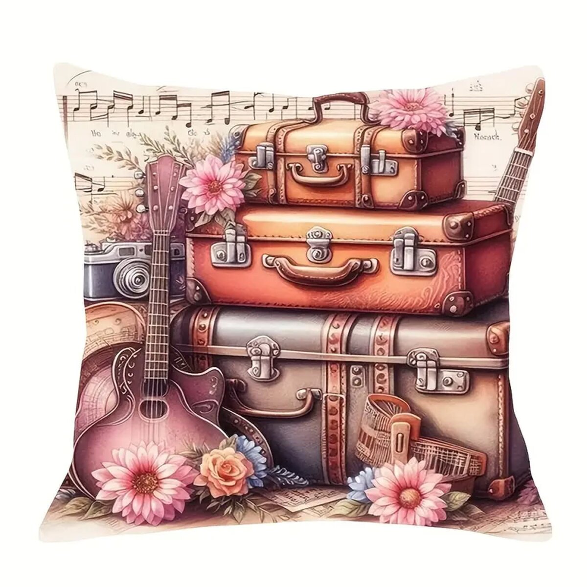 ROCK-HUS Kissenbezug 46x46 Koffer & Gitarre