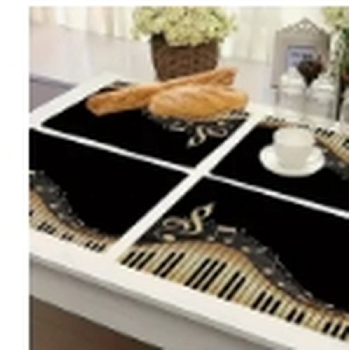 ROCK-HUS Platzdeckchen Noten Klaviatur Gold Schwarz 4er Set