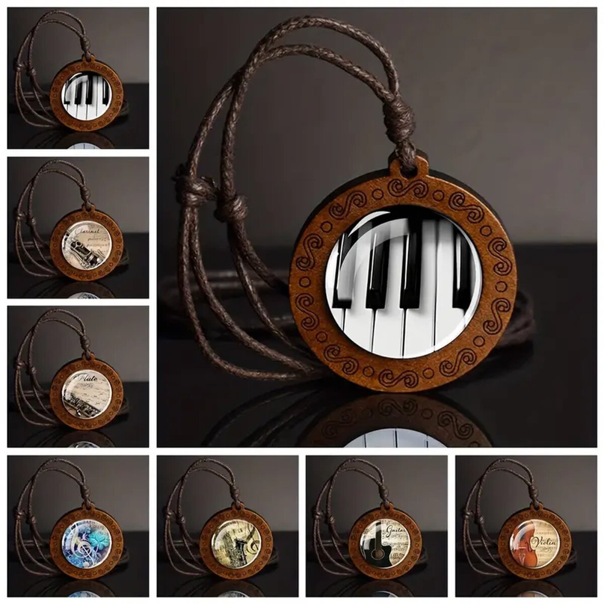 ROCK-HUS Kette Leder mit Anhänger Holz