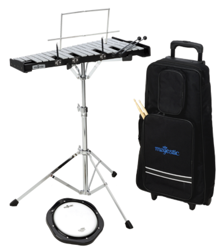MAJESTIC Glockenspiel & Practice Pad Kit, 8", Ständer, Trolley