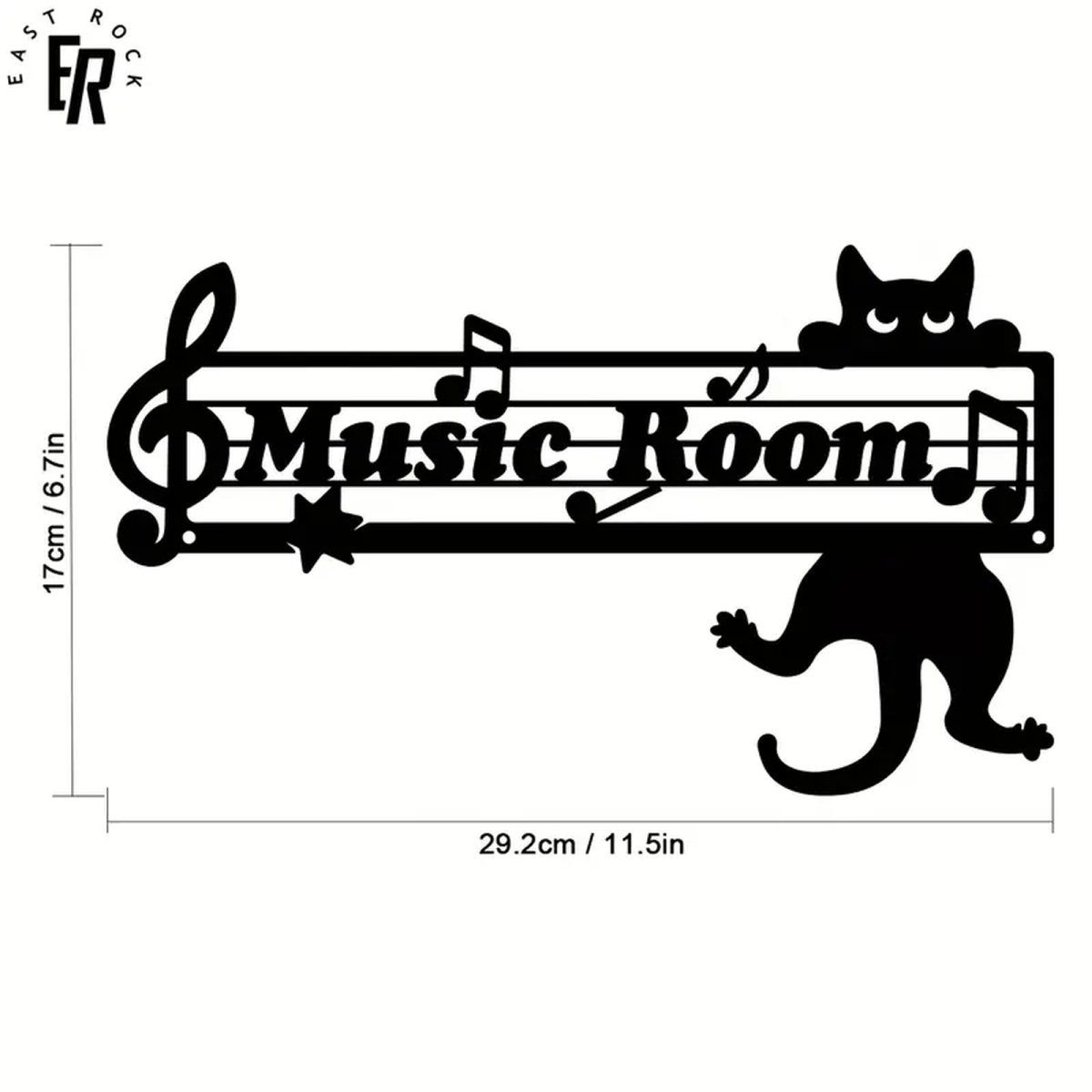 ROCK-HUS Metallschild Music Room Katze und Noten