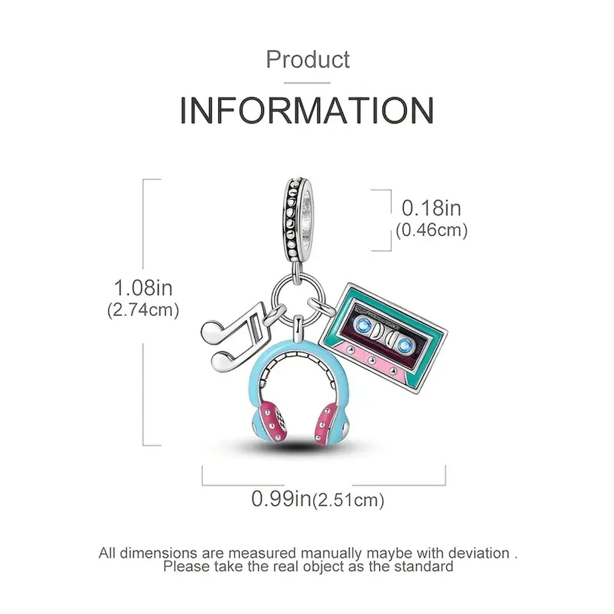 ROCK-HUS Anhänger Kassette-Kopfhörer-Noten 925er Sterling Silber