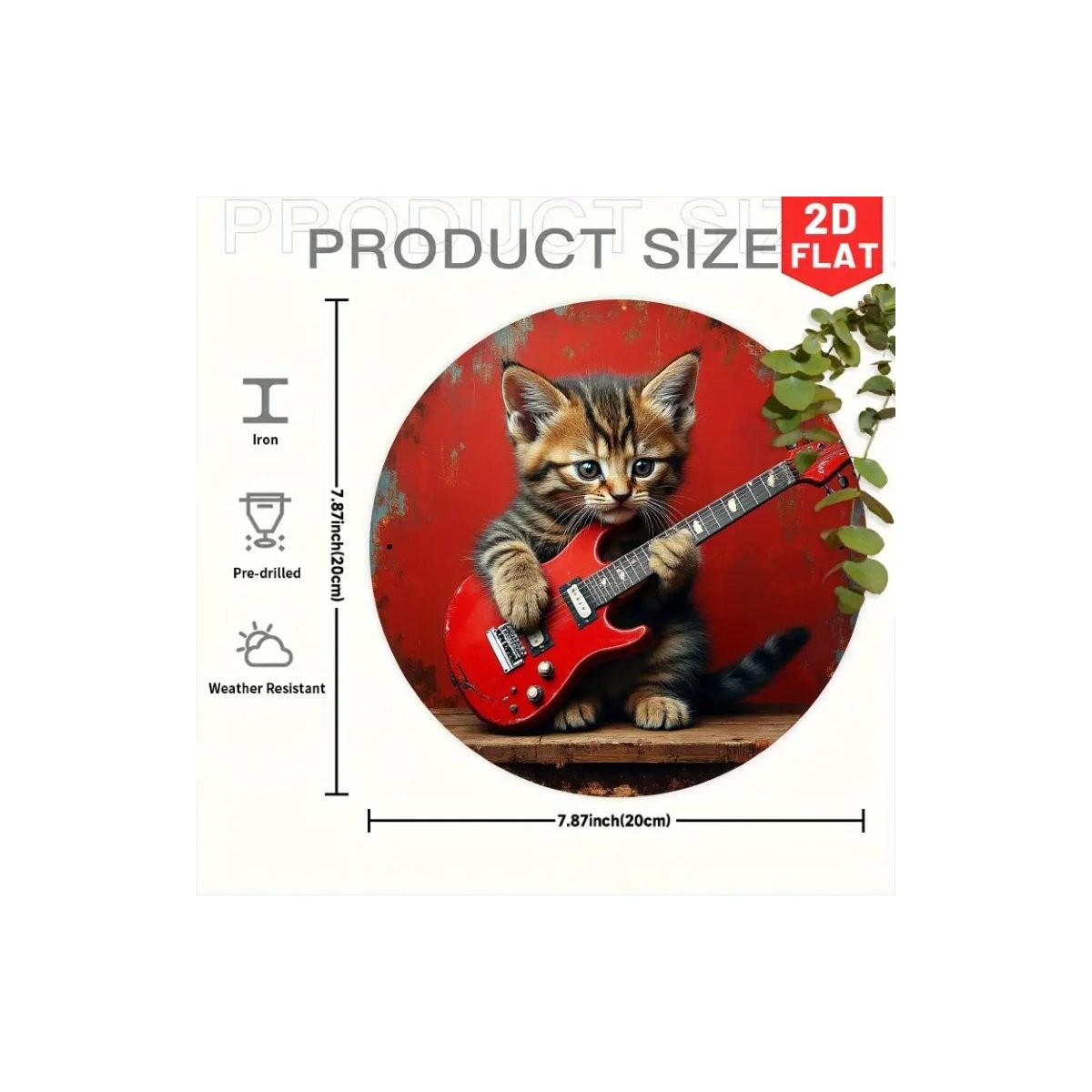 ROCK-HUS Metallschild Rund Katze mit Teisco-Strat