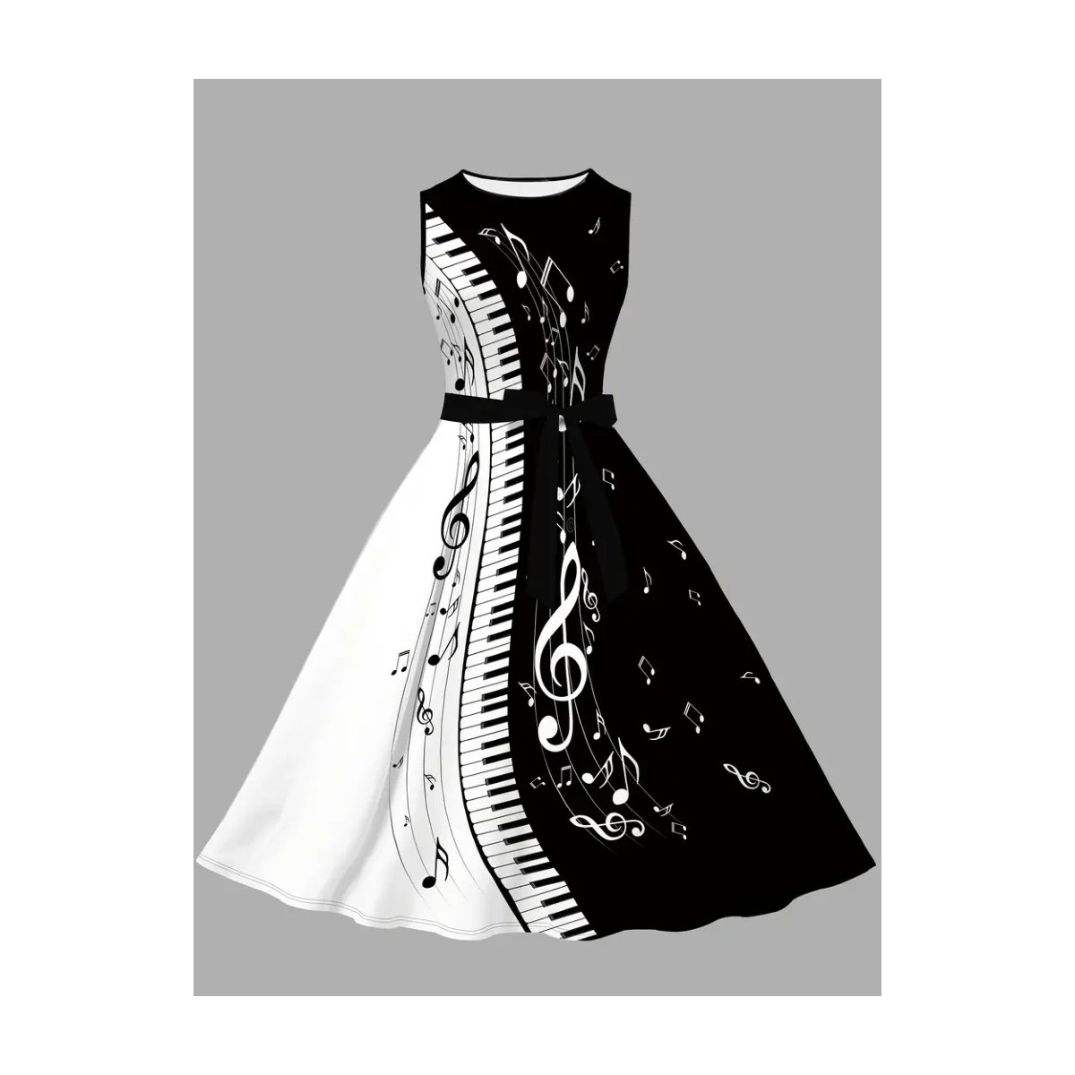 ROCK-HUS Kleid Swing the Music Schwarz Weiss L