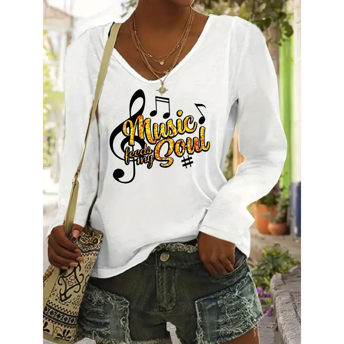 ROCK-HUS Damen Langarmshirt Music feeds my Soul