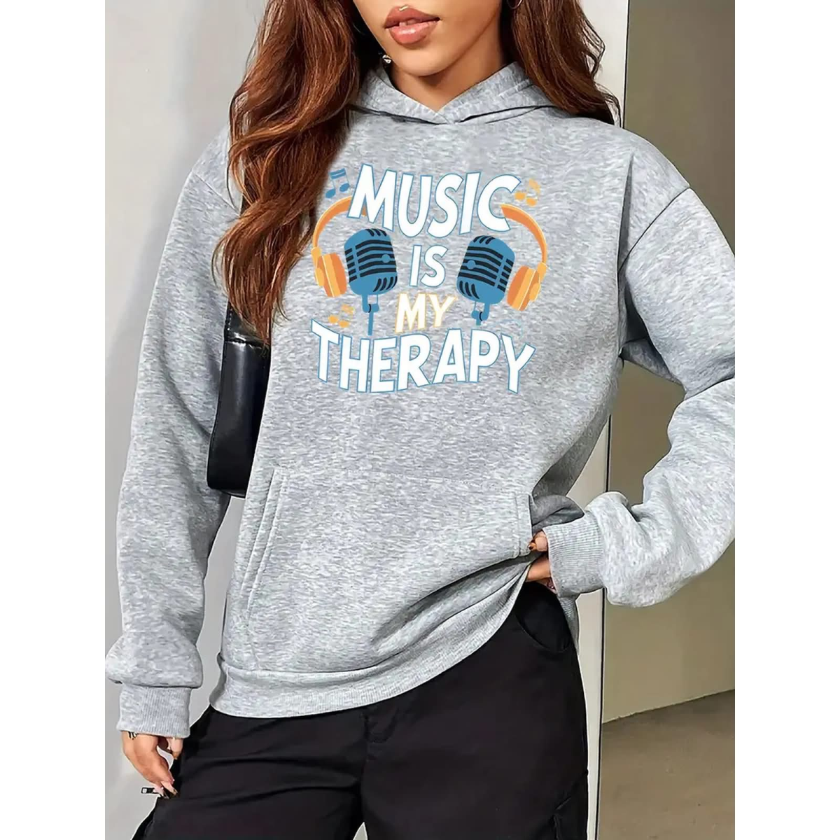 ROCK-HUS Damen Hoodie Grau Music is my Therapy