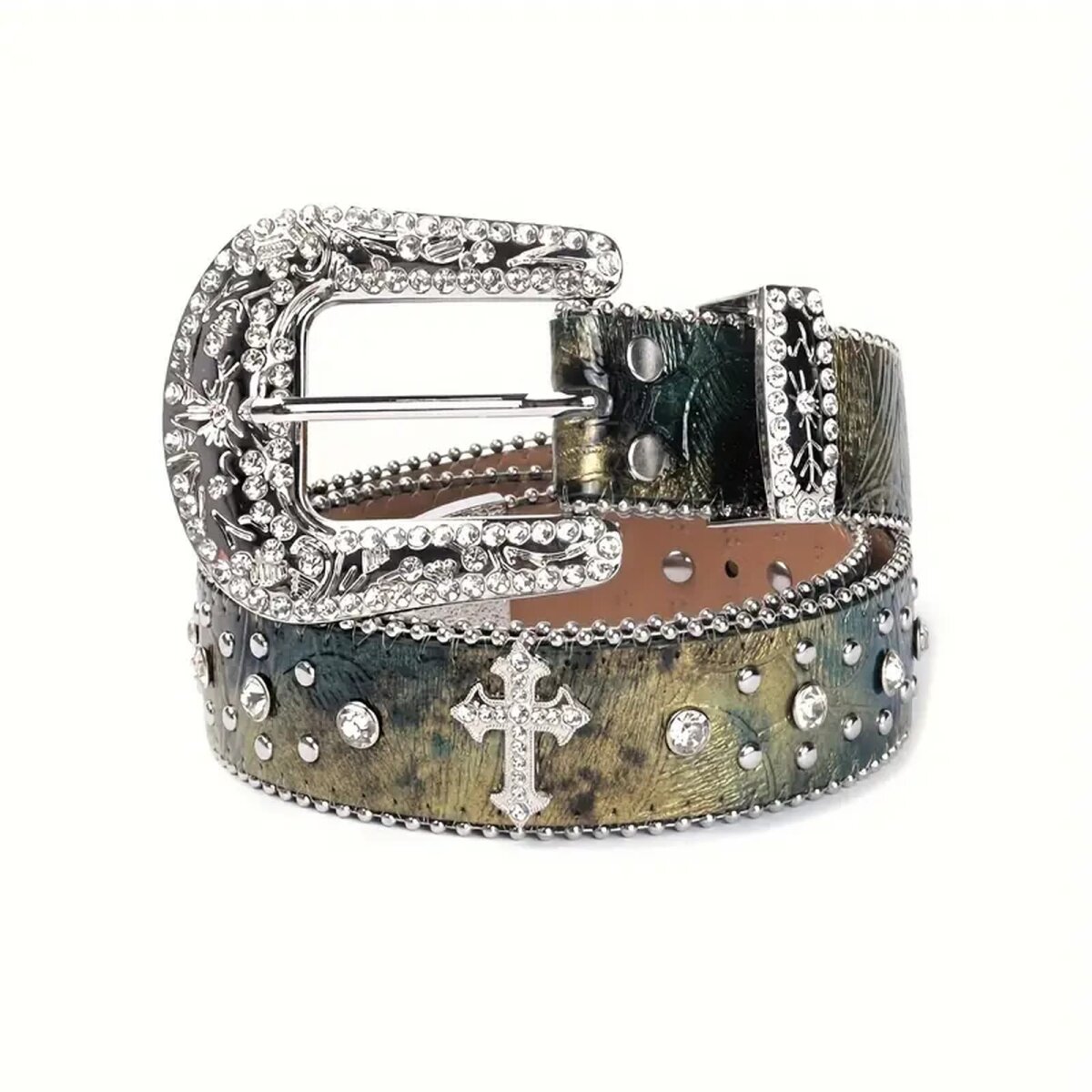 ROCK-HUS Gürtel Strass Kreuze Grün