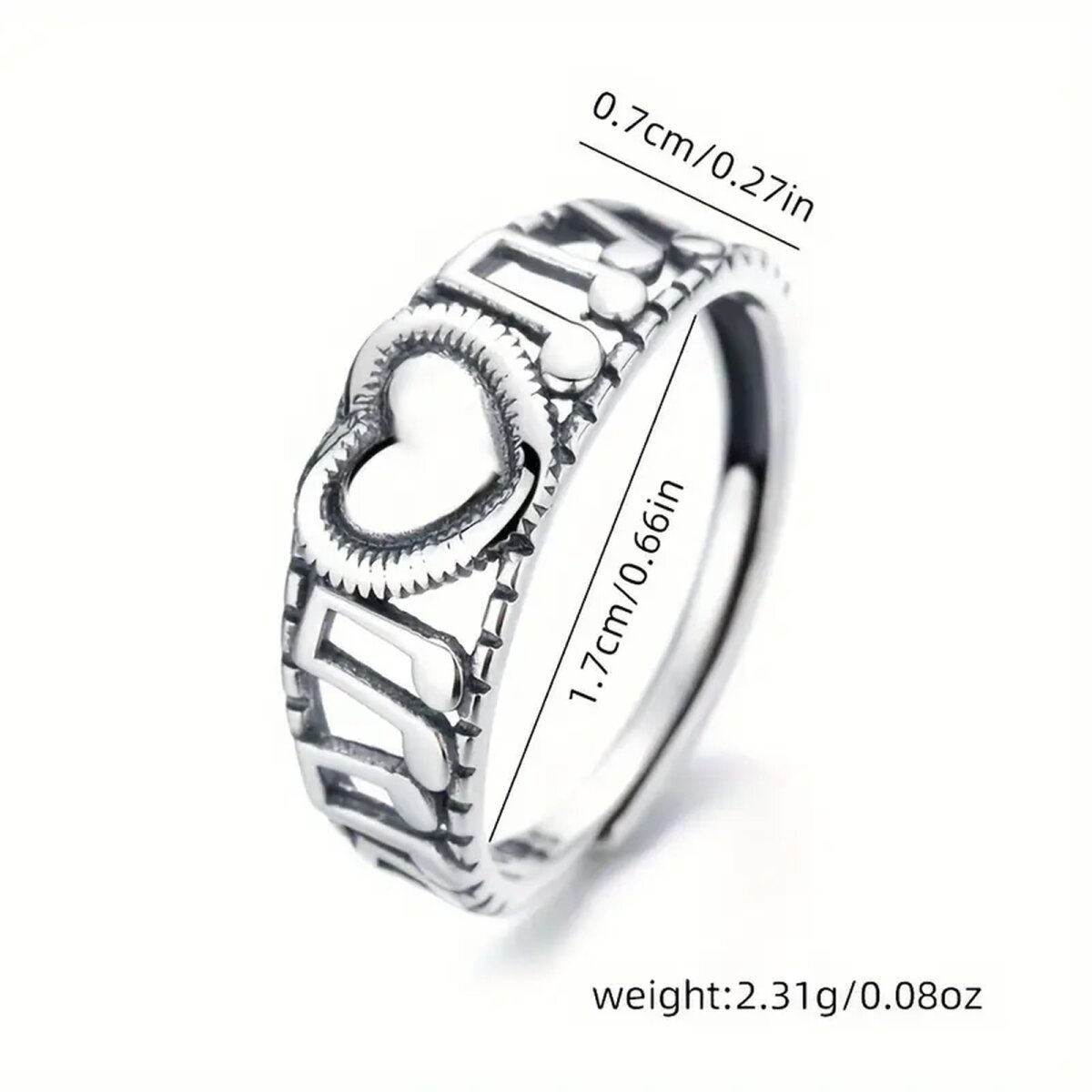 ROCK-HUS Ring 925 Serling Silber Herz mit Noten