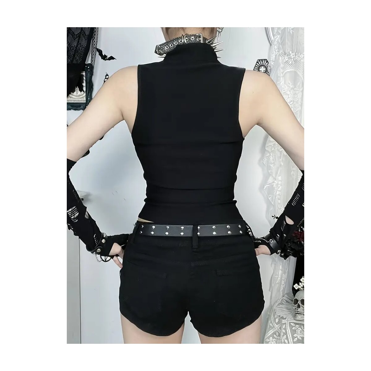 ROCK-HUS Weste Schwarz Schnürung beidseitig