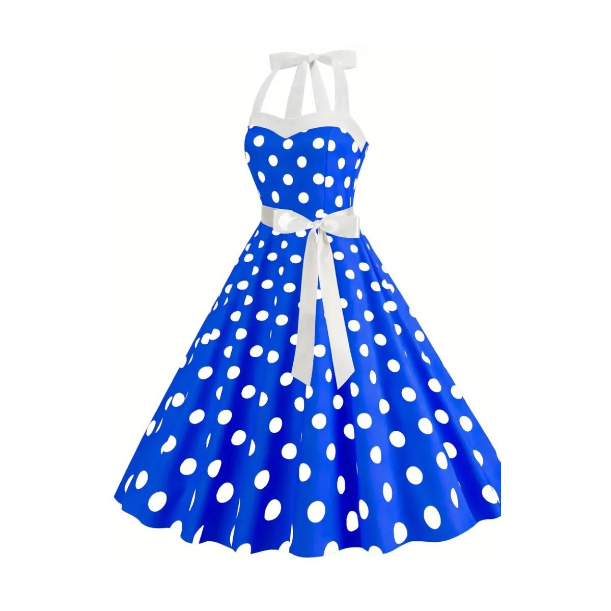 ROCK-HUS Rockabilly Kleid mit abgesetzter Nackenschnürung Polka-Dot