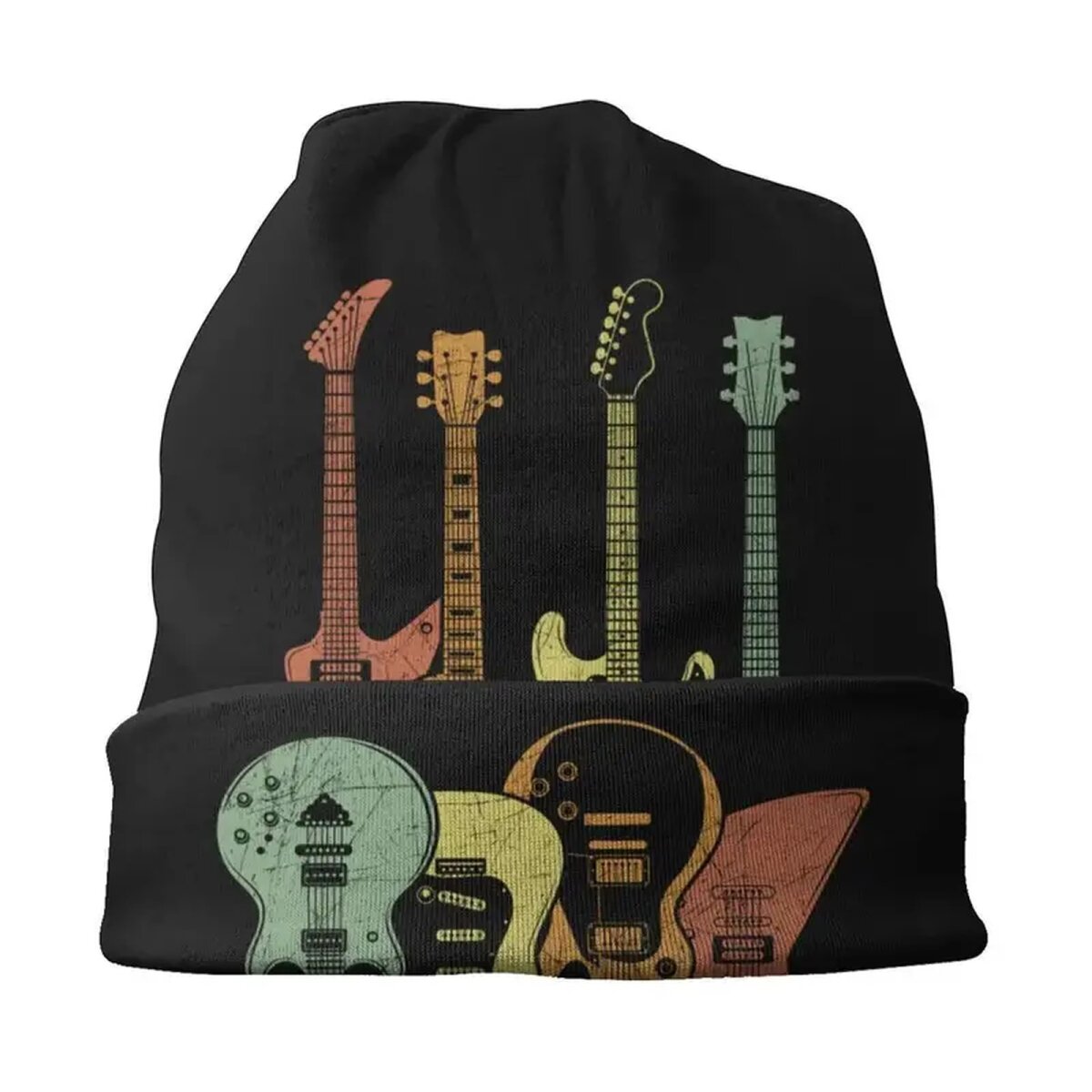 ROCK-HUS Beanie Schwarz Gitarren Bunt