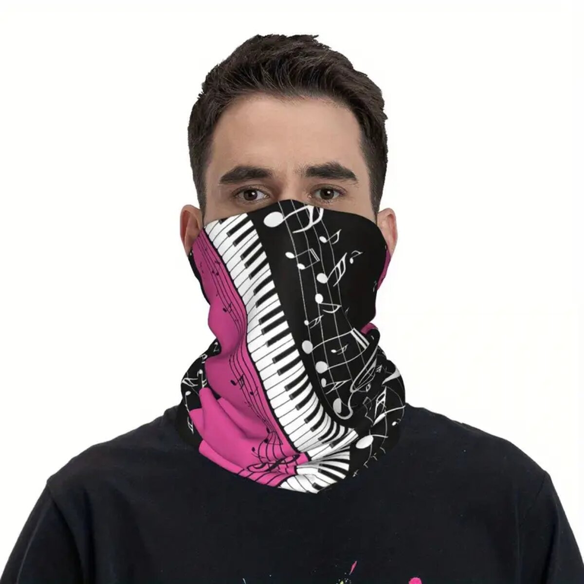 ROCK-HUS Schlauchschal Klaviatur Noten Magenta/Schwarz