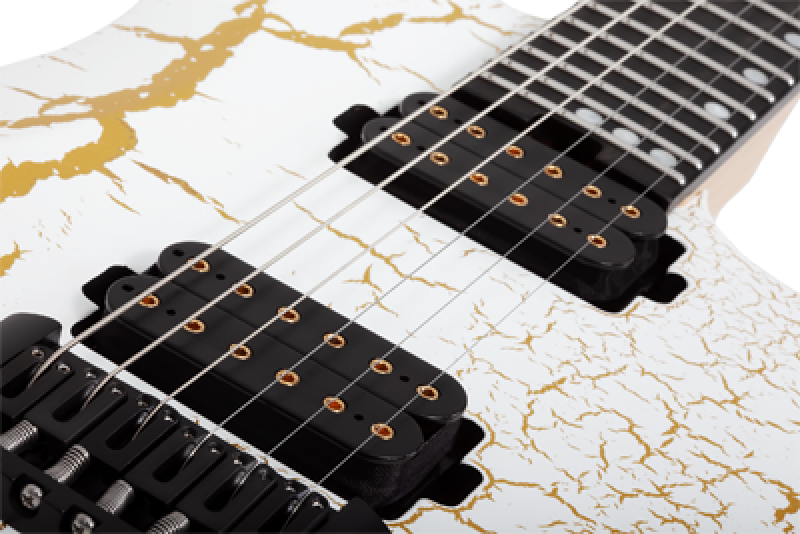 SCHECTER E-Gitarre, USA Sunset Extreme, White and Gold Satin Crackle