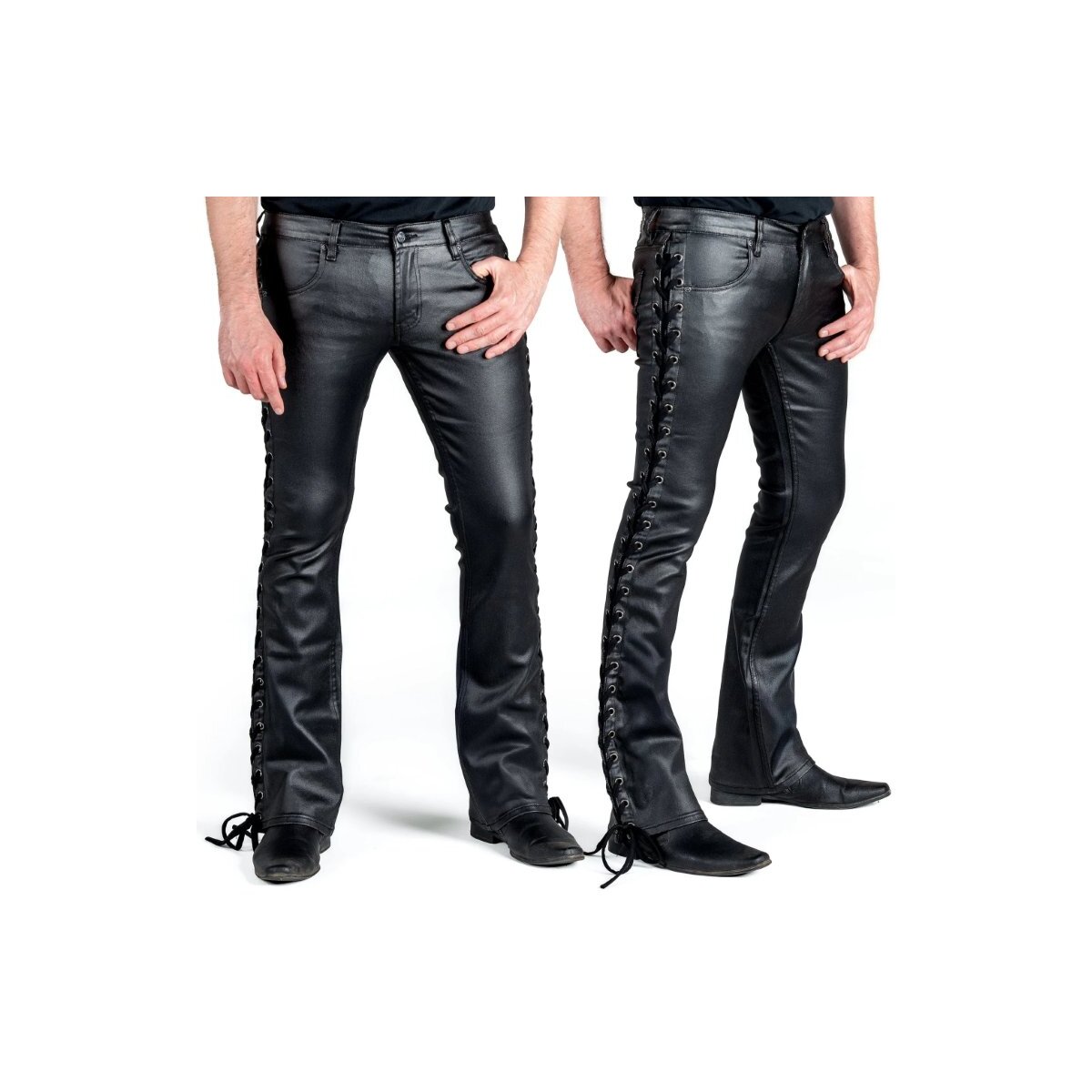 WORNSTAR Unisex Hellraiser Side Laced Waxed Denim Jeans Schwarz Limited Release 32