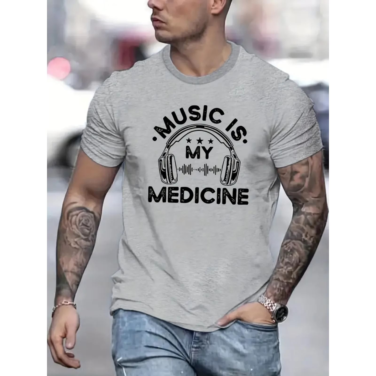 ROCK-HUS Herren T-Shirt Music Is My Medicine L