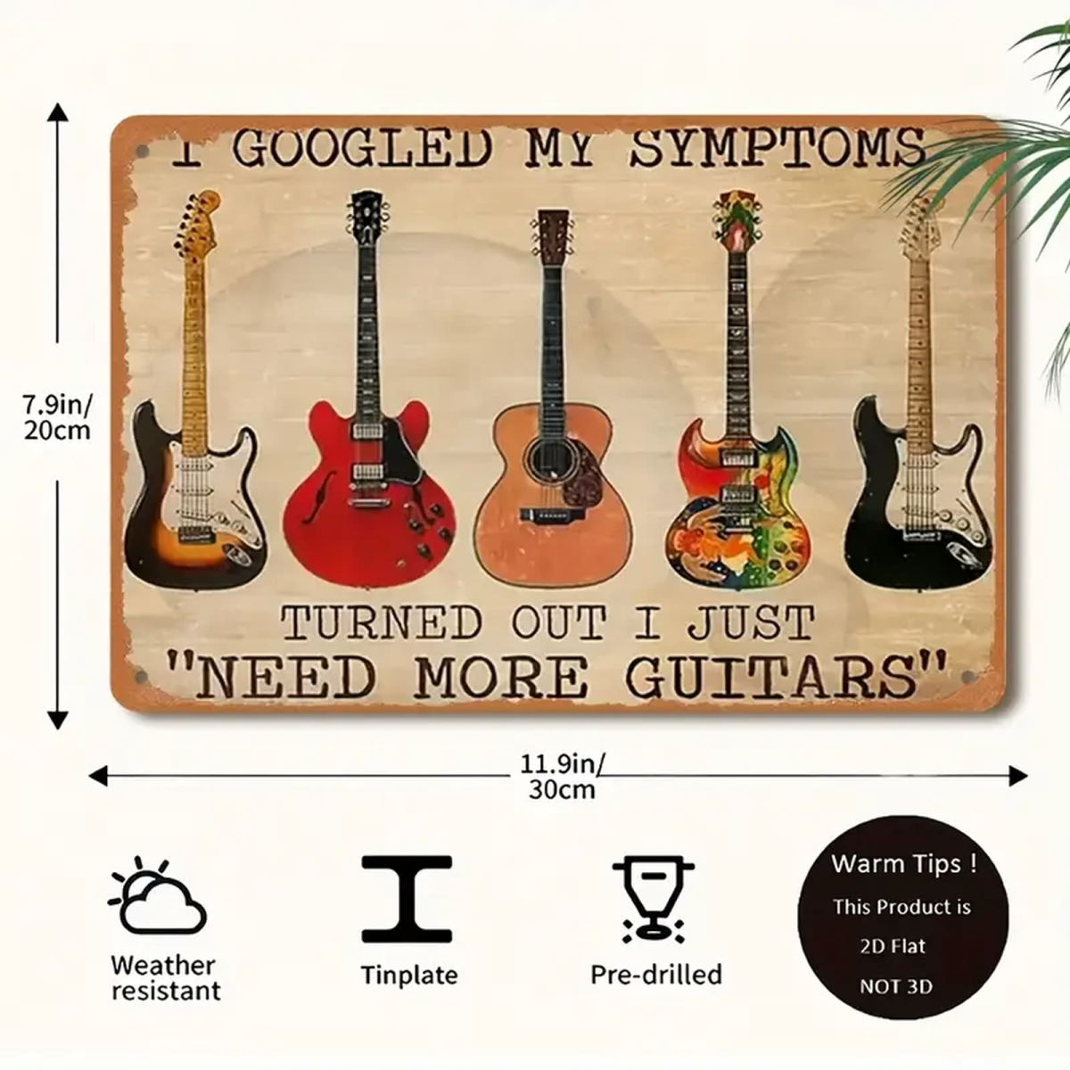 ROCK-HUS Metallschild 20x30cm I Googled my Symtoms - More Guitars