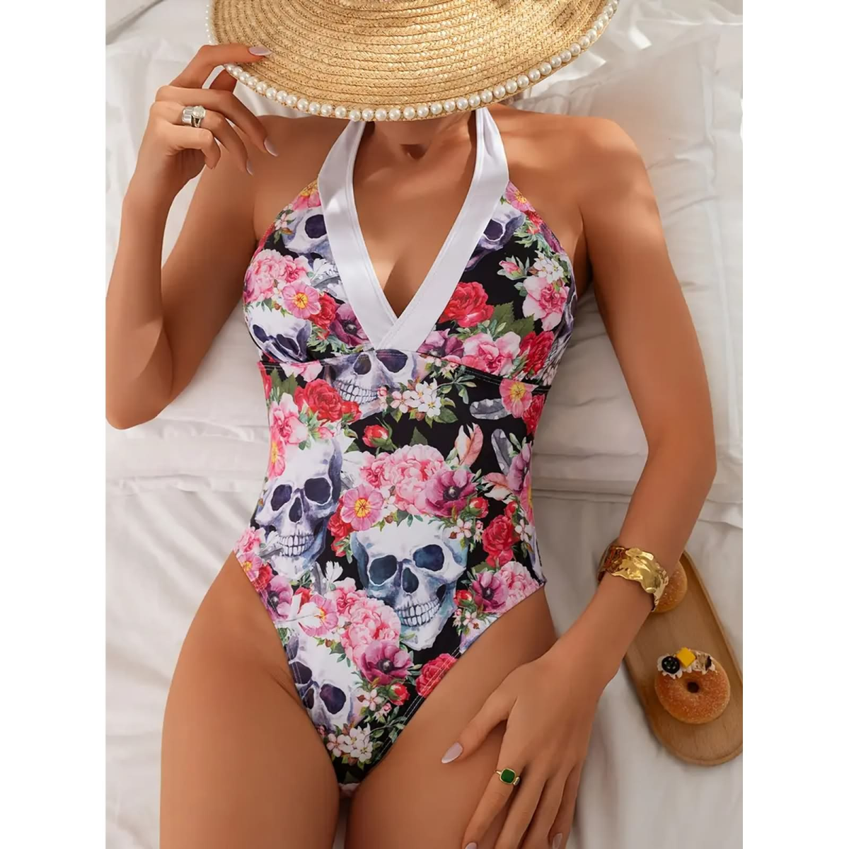 ROCK-HUS Badeanzug "Skulls´n Flowers" L