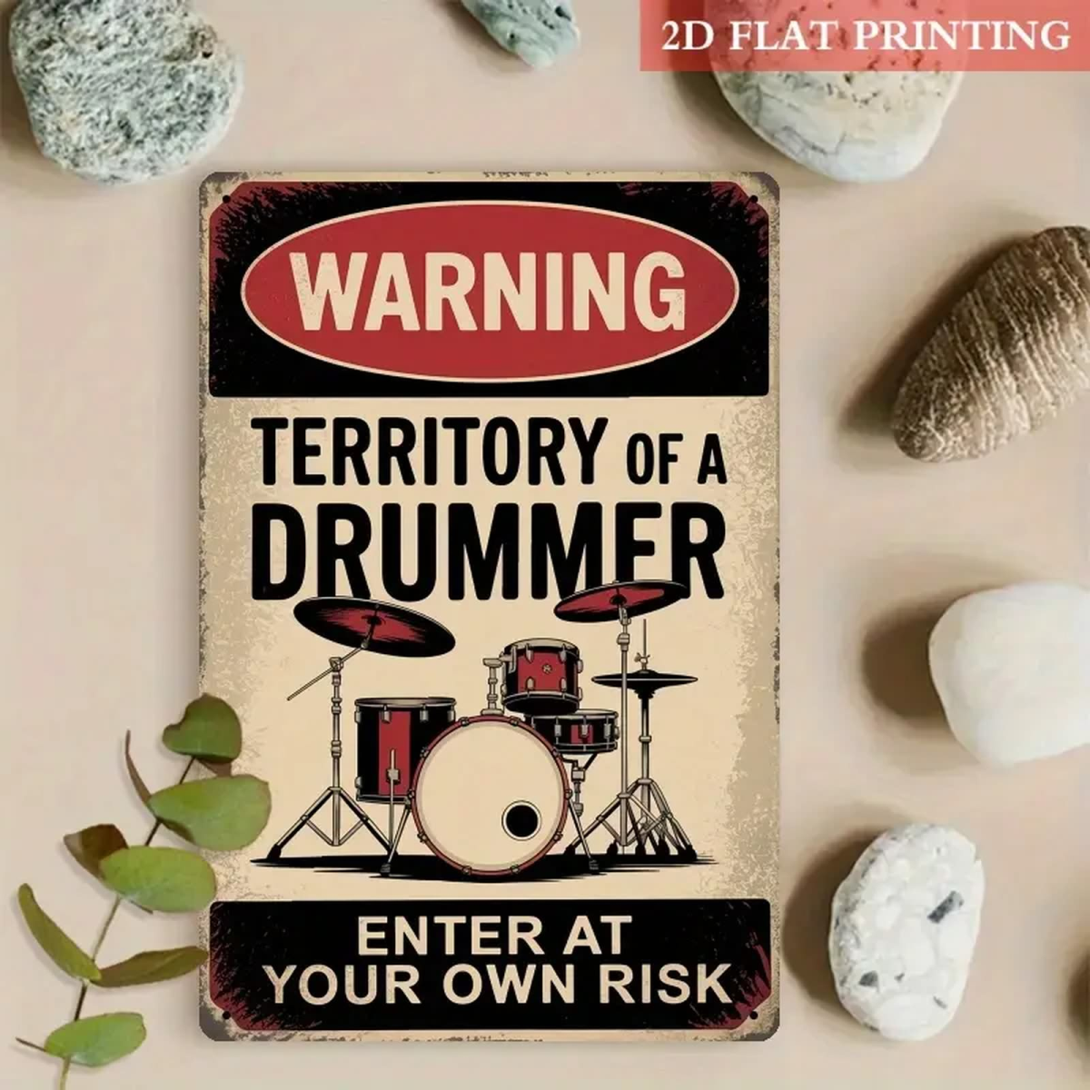 ROCK-HUS Metallschild "Warning - Territory of a Drummer - " Rot