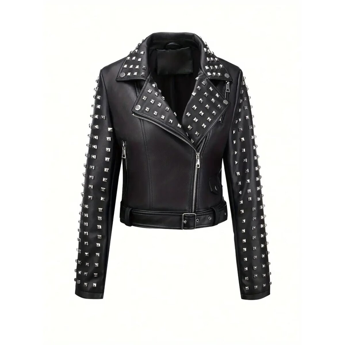 ROCK-HUS Faux Leather Biker-Style Q-Nieten Schwarz