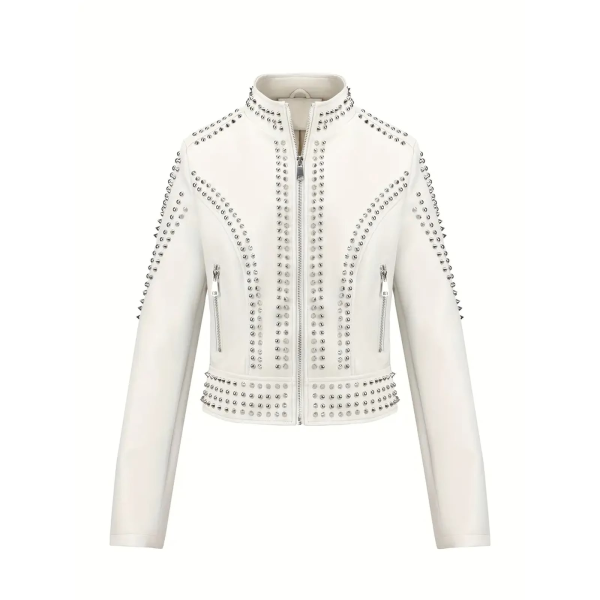 ROCK-HUS Jacke Faux Leather Elegant-Style Nieten Spitz & Rund M Weiss