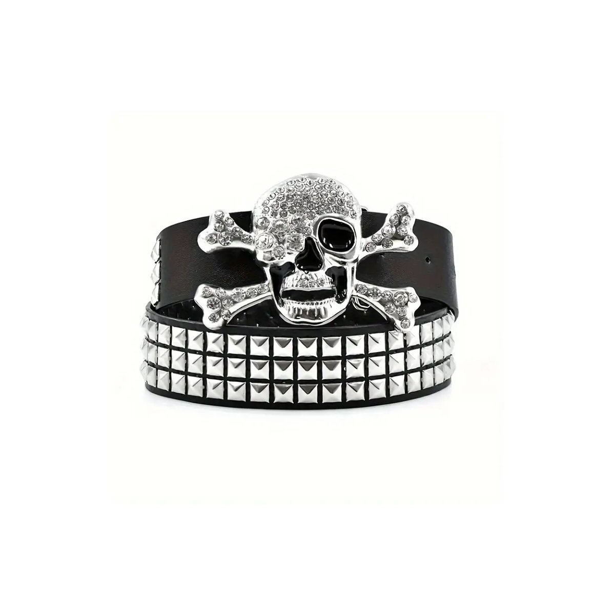 ROCK-HUS Gürtel Skull´n Bones Strass Schnalle flache Nieten
