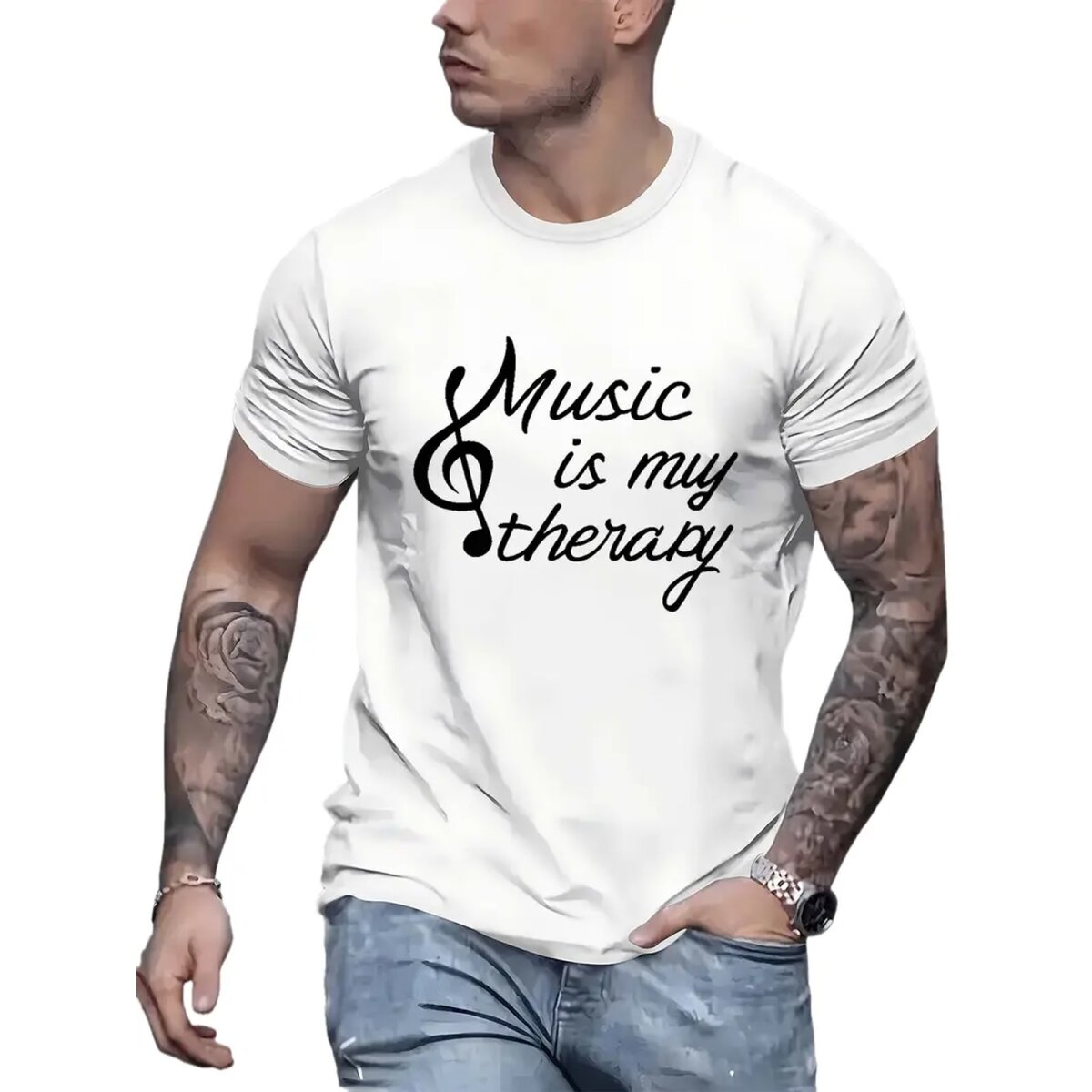 ROCK-HUS Unisex T-Shirt Music is my Therapy - Weiss