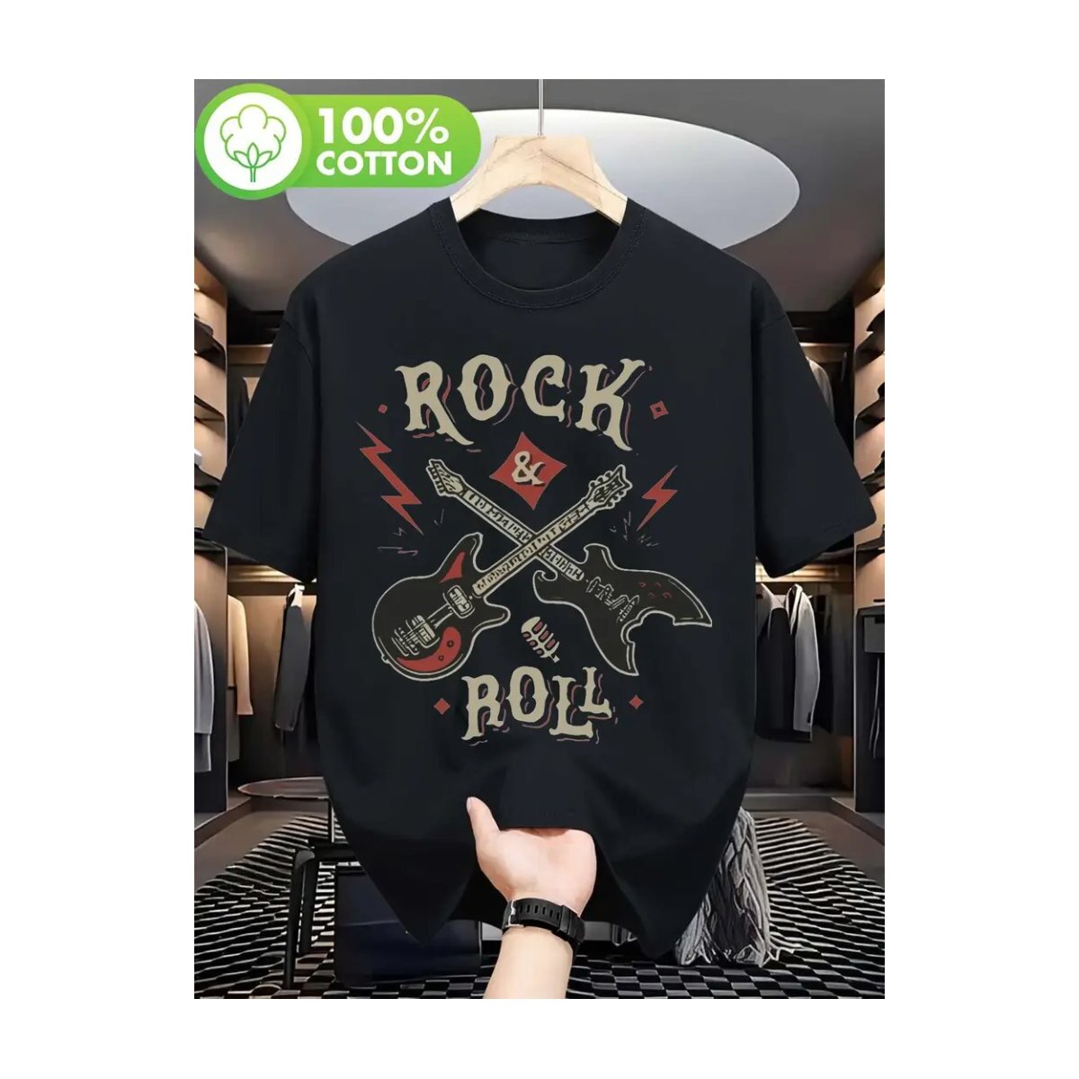 ROCK-HUS T-Shirt schwarz Rock & Roll Cross-Guitars