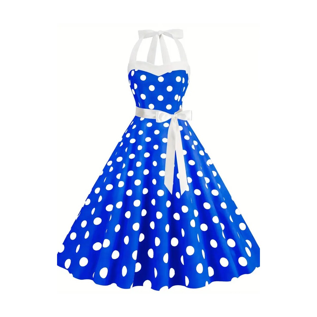 ROCK-HUS Rockabilly Kleid mit abgesetzter Nackenschnürung Polka-Dot