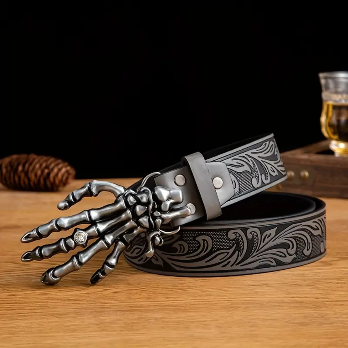 ROCK-HUS Gürtel mit Schnalle Geisterklaue Grau 120cm