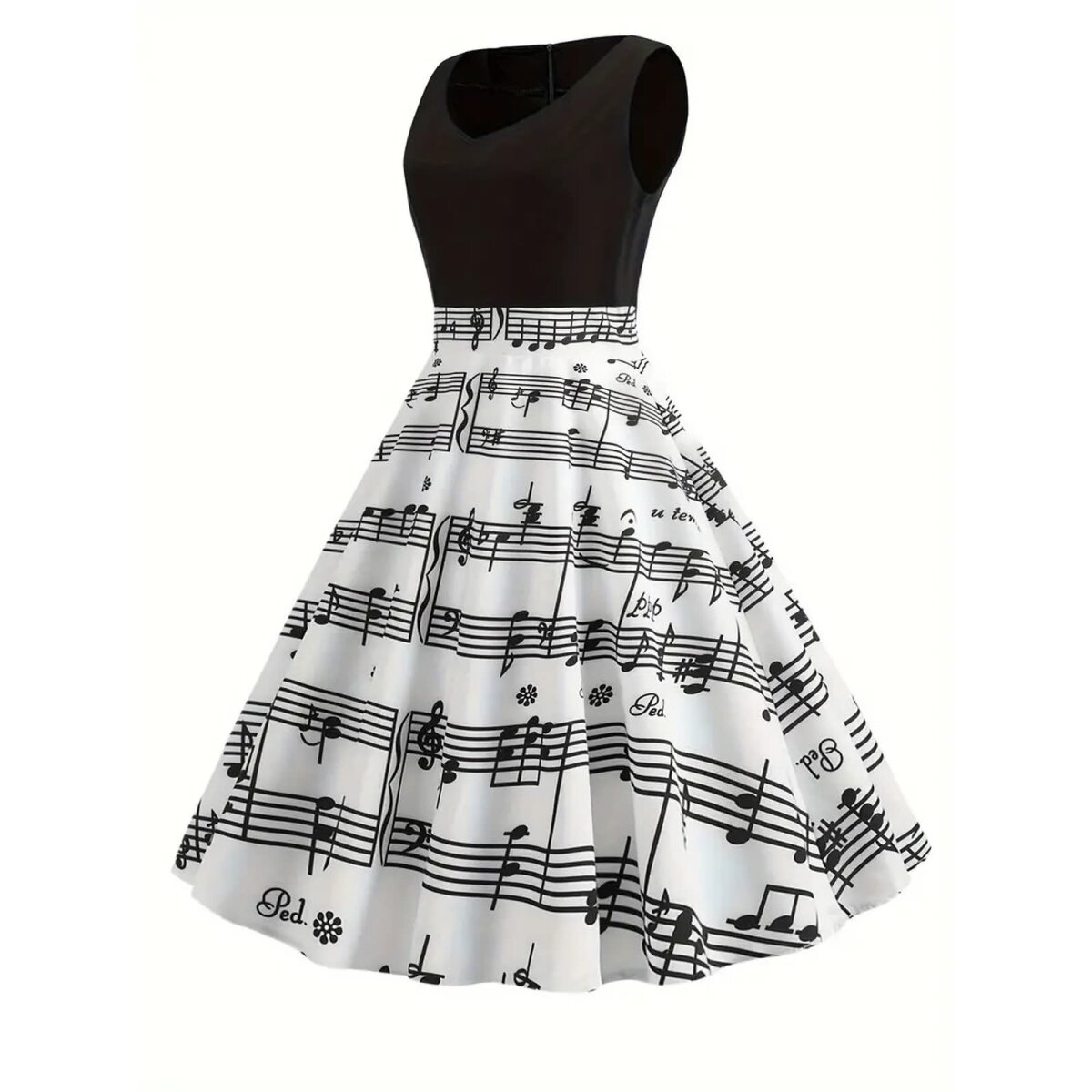 ROCK-HUS Damen Kleid Schwarz Weiß Noten