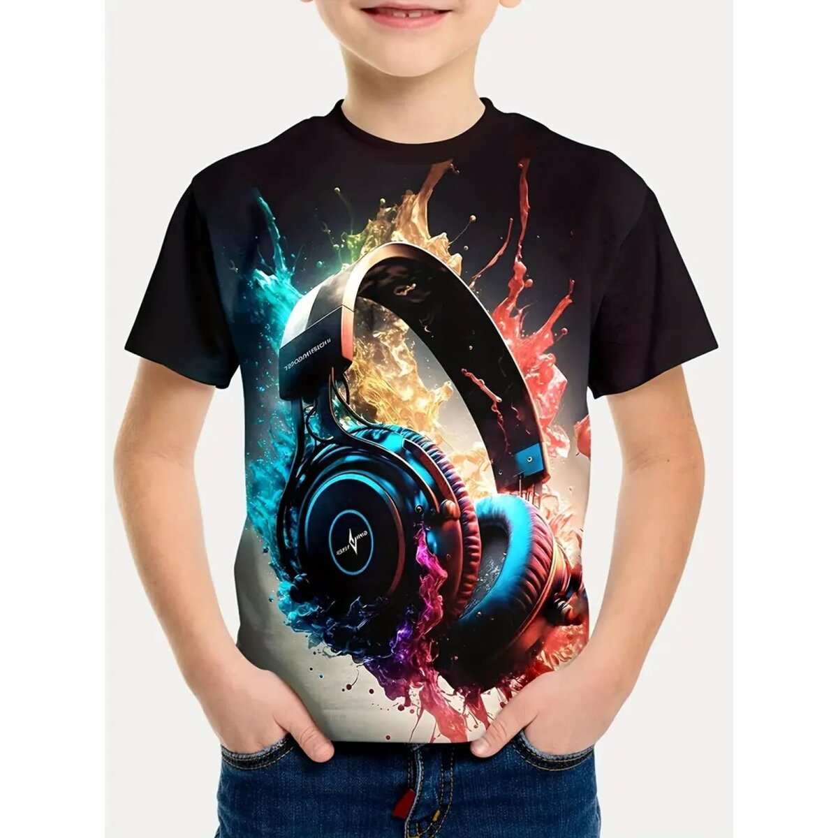 ROCK-HUS Kinder T-Shirt Kopfhörer Bunt