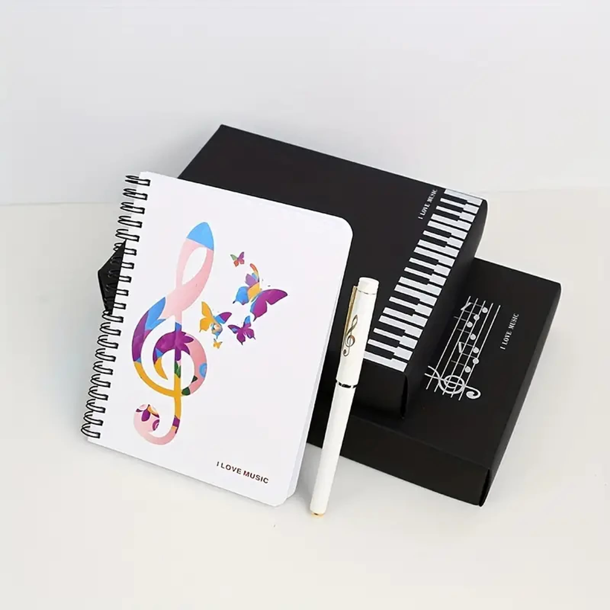 ROCK-HUS Notizblock & Gelstift Geschenkset Notenschlüssel Bunt