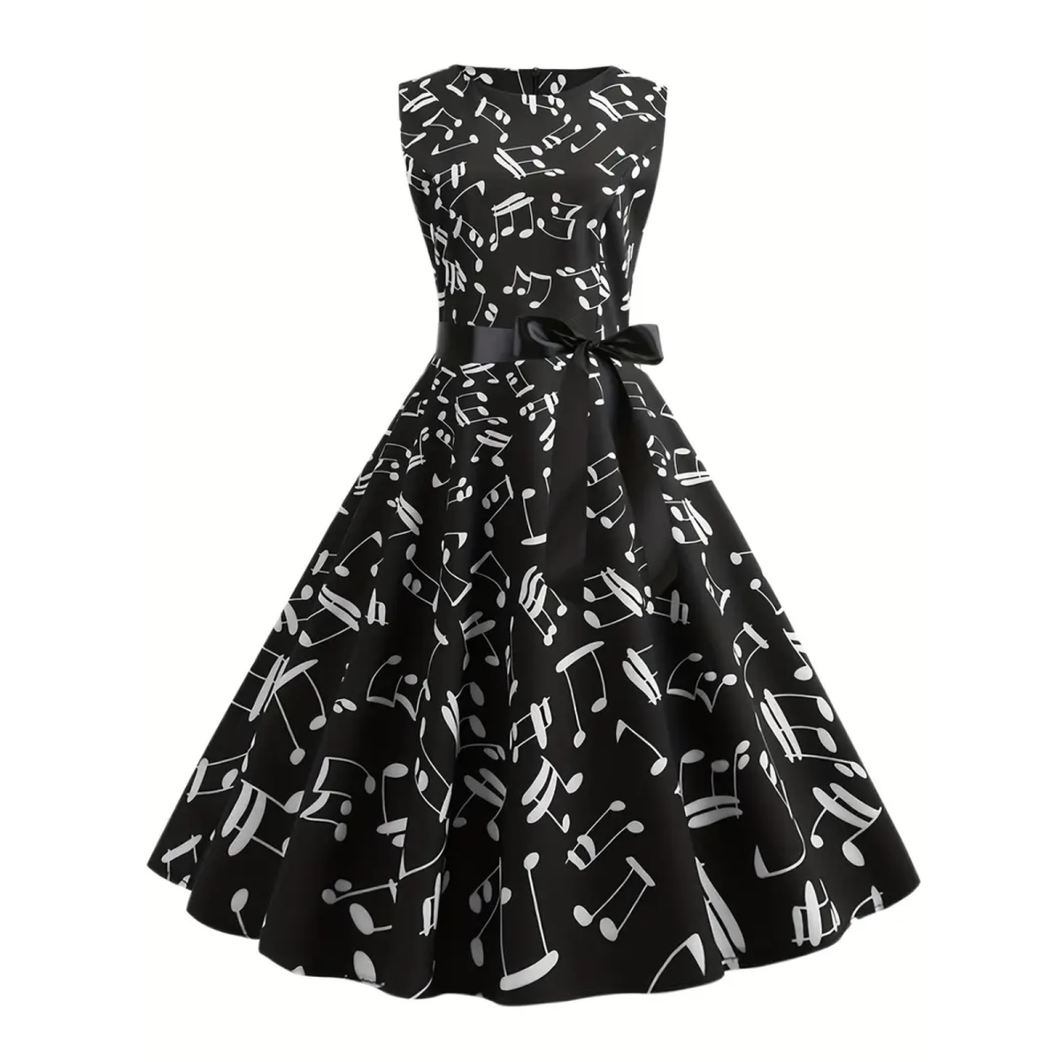 ROCK-HUS Damen Kleid Schwarz mit weissen Noten ohne Linien L