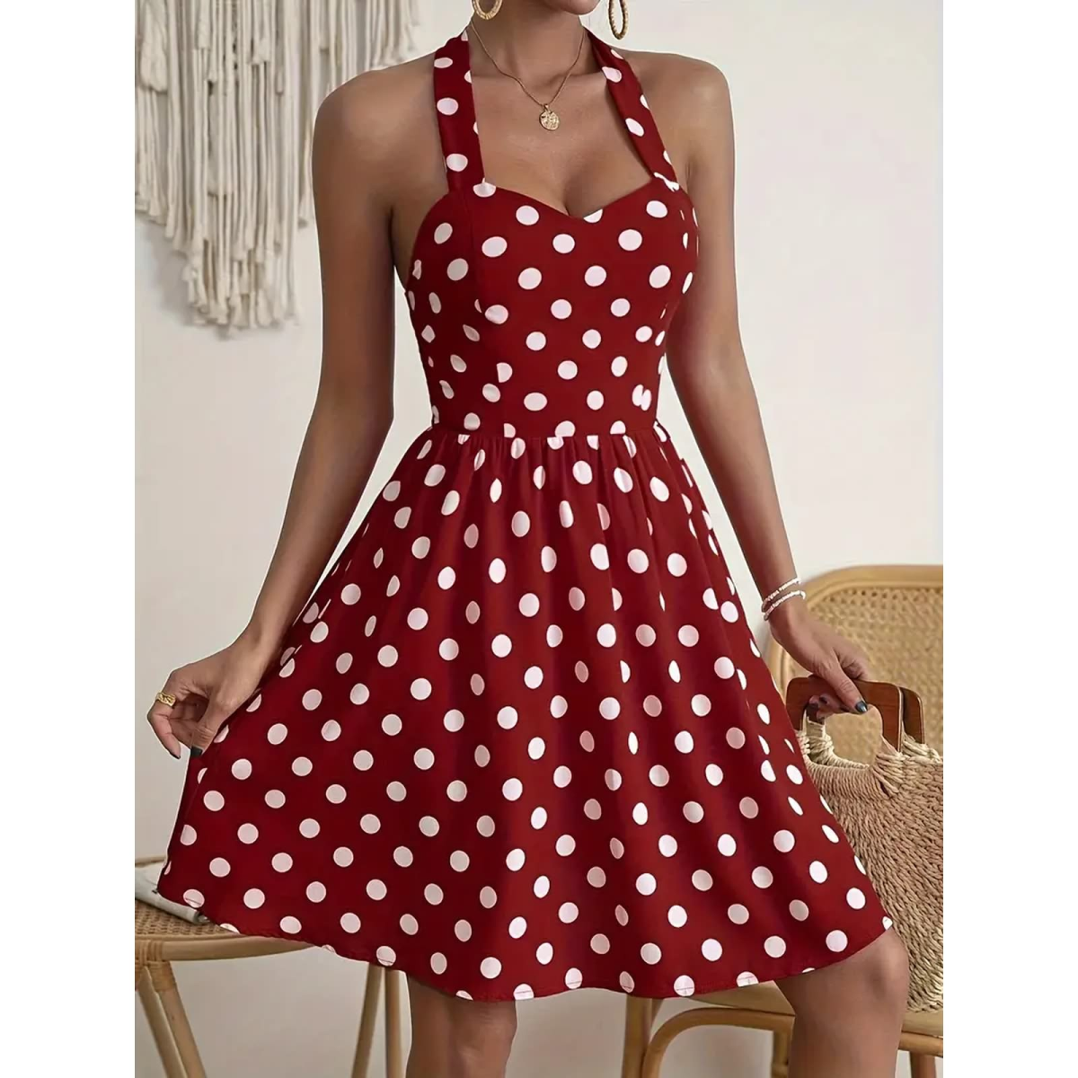 ROCK-HUS Damen Kleid Rock´n Roll Rot mit weißen Punkten M