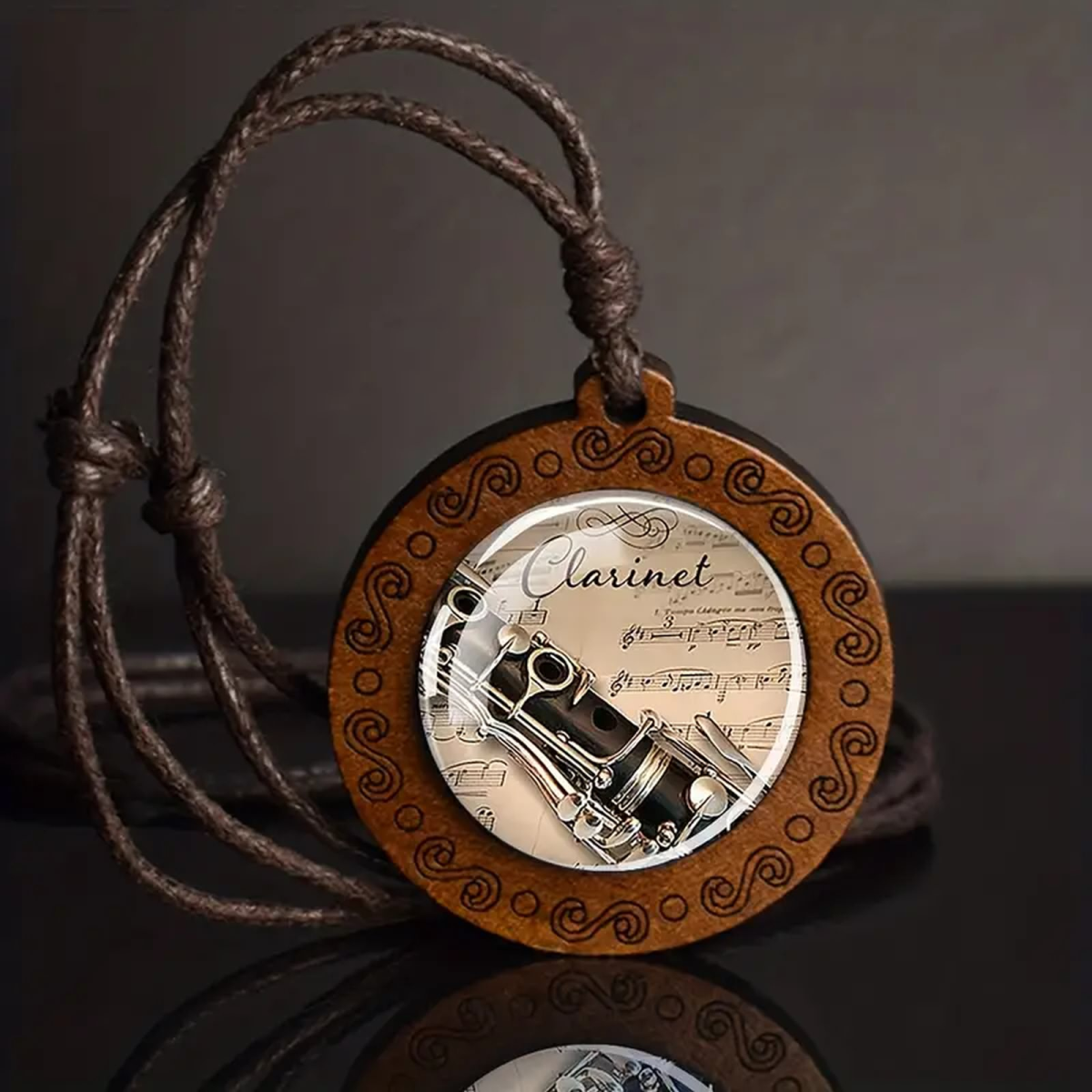 ROCK-HUS Kette Leder mit Anhänger Holz Clarinette