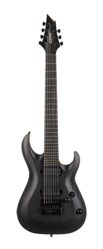 CORT E-Gitarre, KX707 Evertune, Open Pore Black, 7-Saiter, Tasche