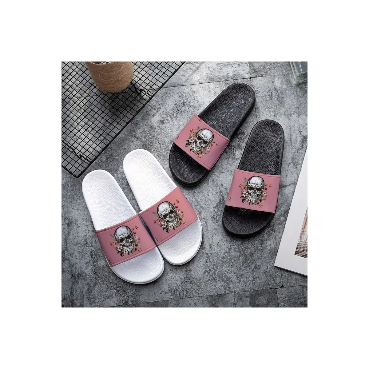 Badelatschen Skull´n Flowers Altrosa