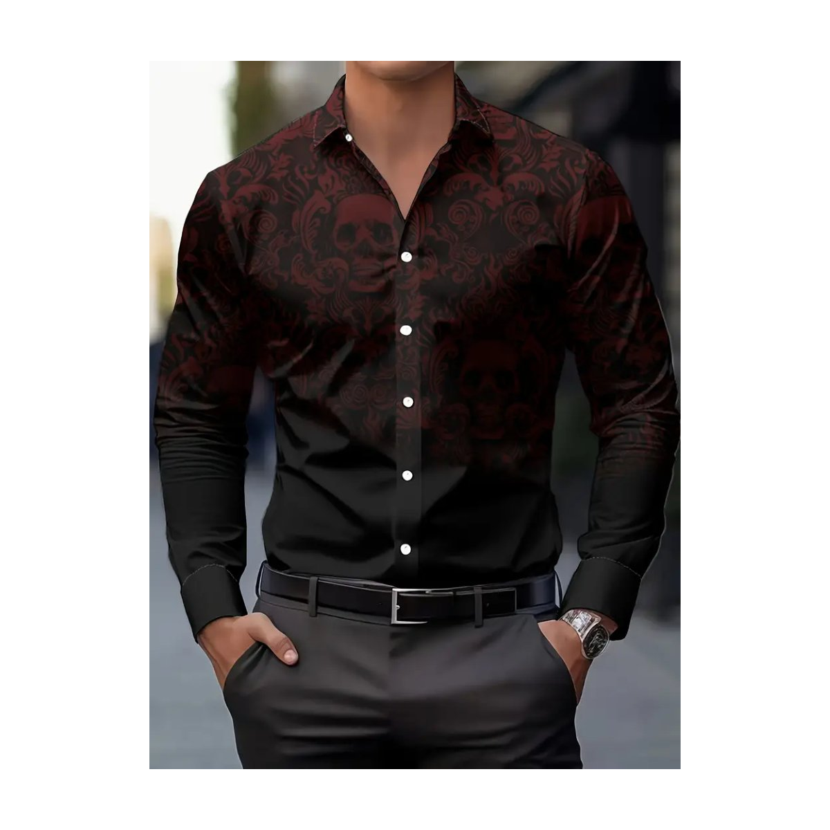 ROCK-HUS Hemd Fading Skulls M Rot