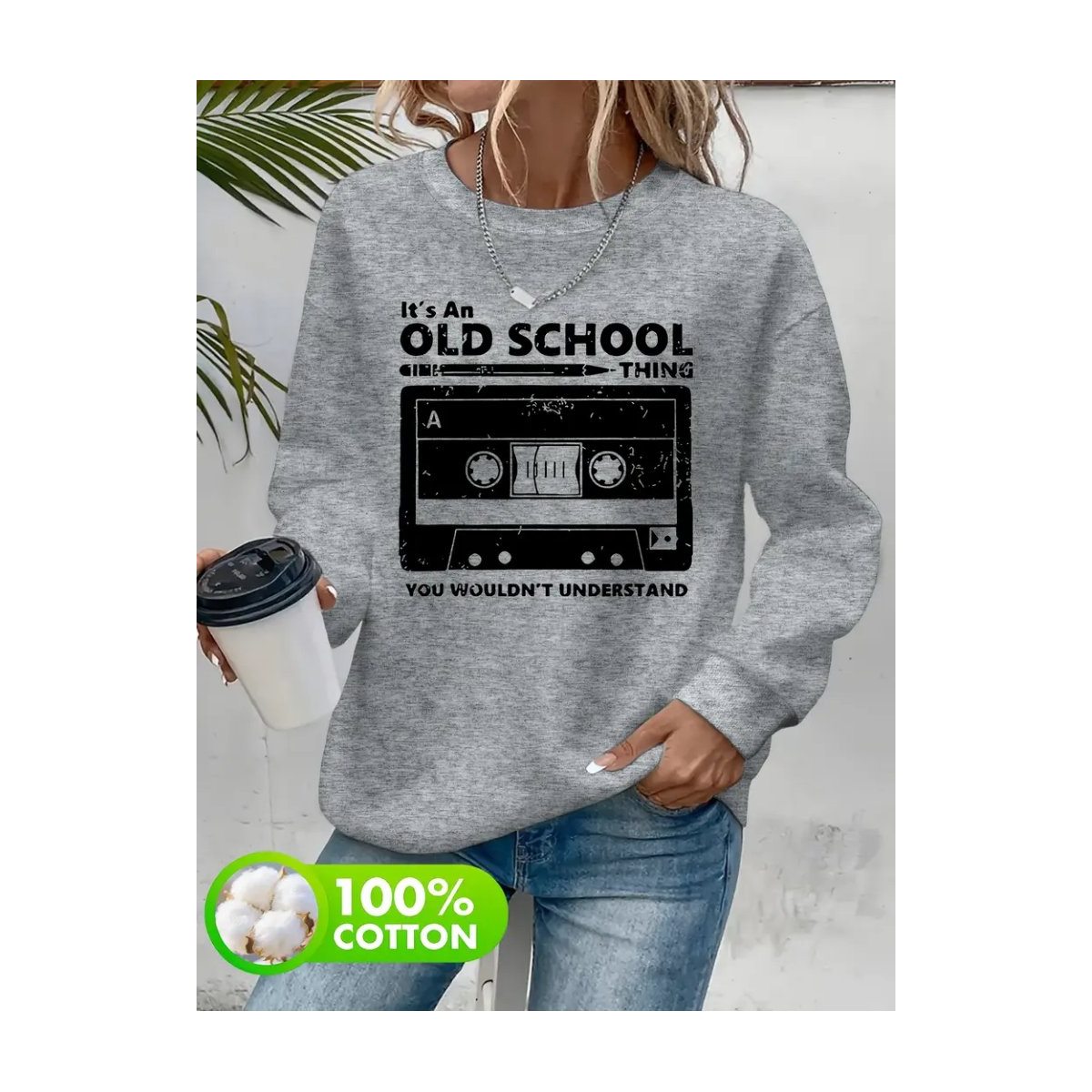 ROCK-HUS Sweatshirt ,,It's an Old School Thing - Kassette" M Hellgrau