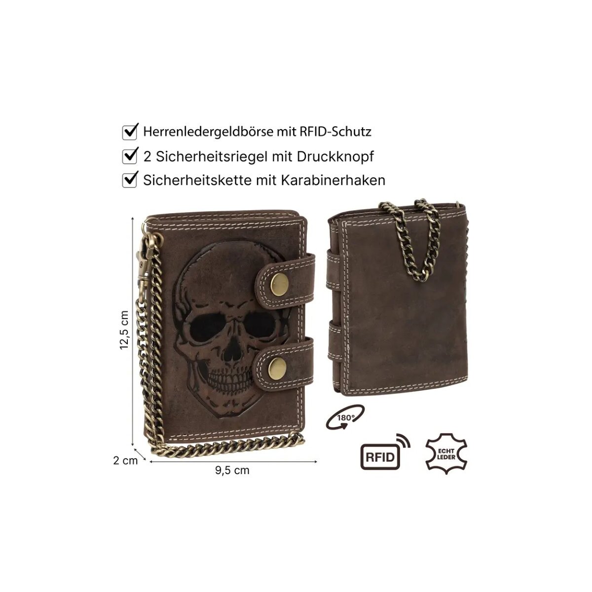 ROCK-HUS Geldbörse Portemonnaie Leder Totenkopf