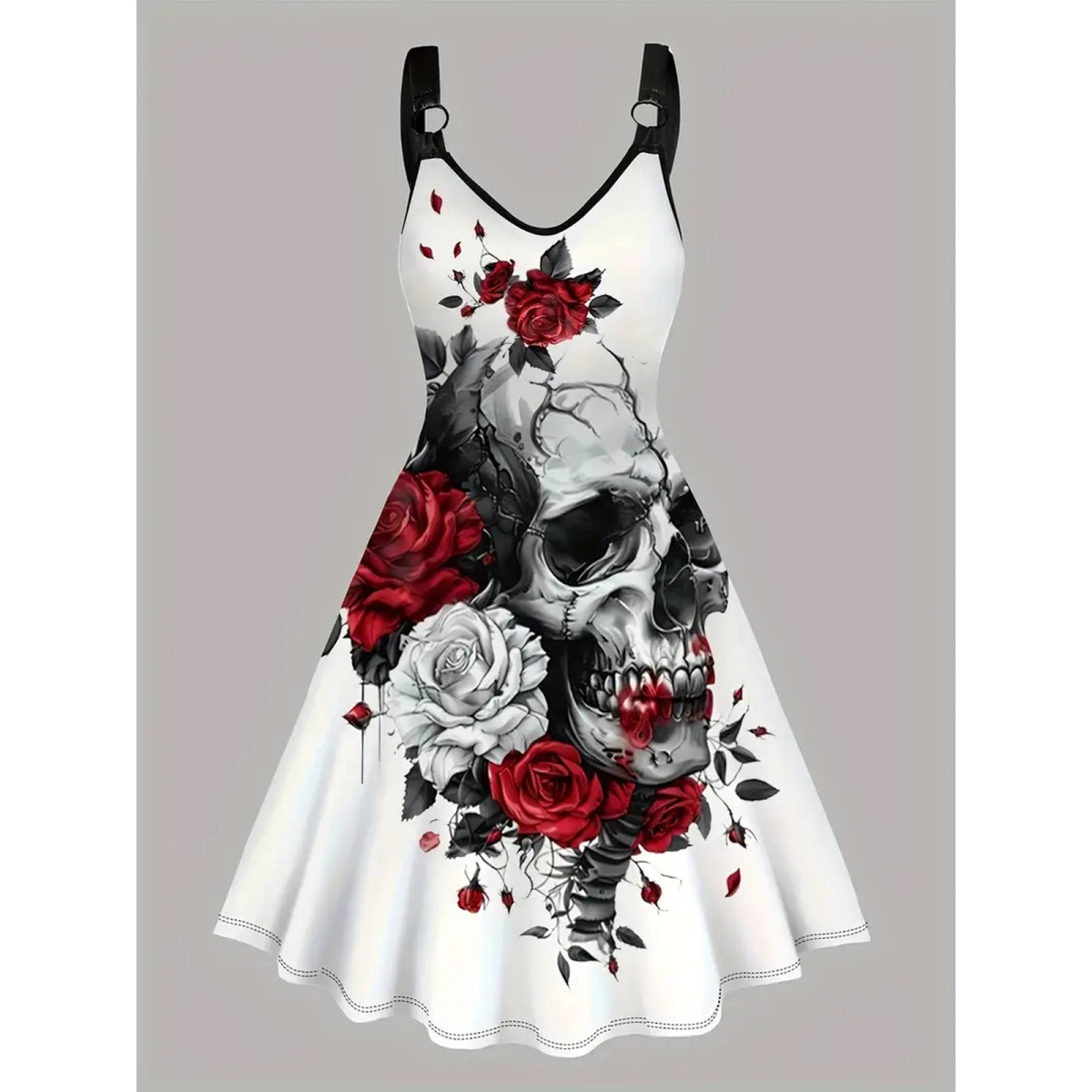 ROCK-HUS Damen Kleid Weiss Totenkopf mit Rose L