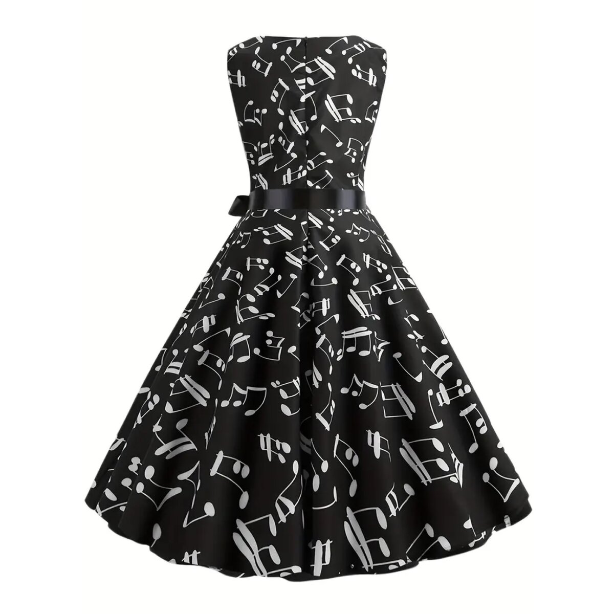 ROCK-HUS Damen Kleid Schwarz mit weissen Noten ohne Linien