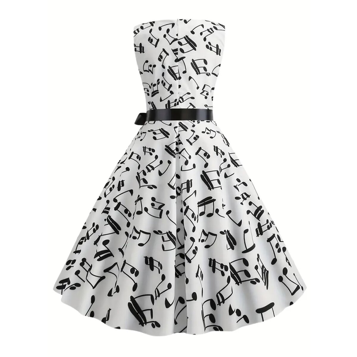 ROCK-HUS Damen Kleid Schwarz mit weissen Noten ohne Linien