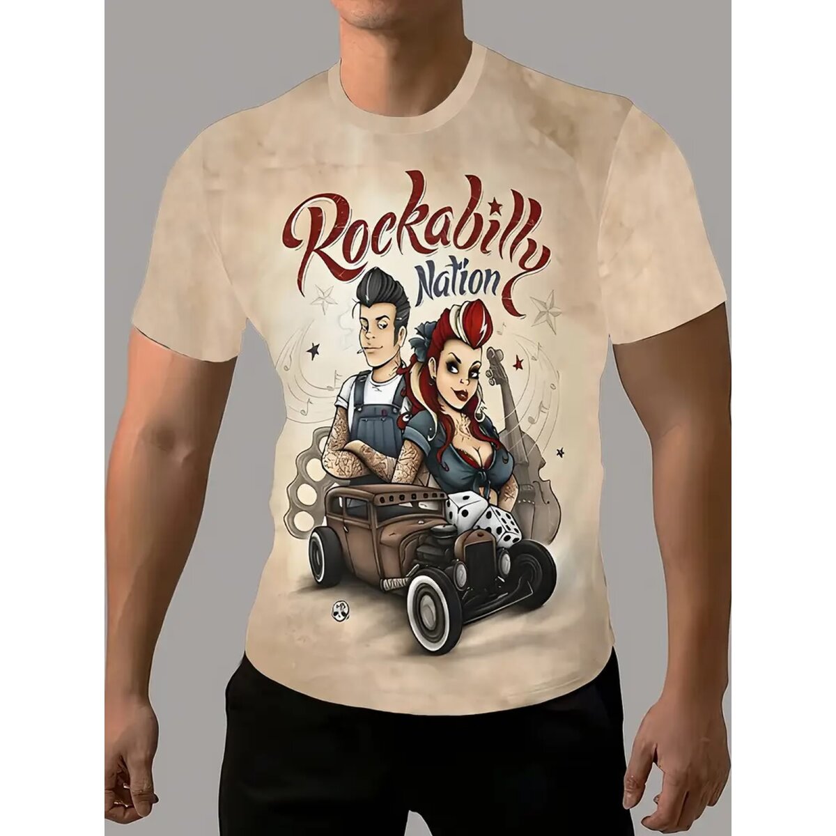 ROCK-HUS T-Shirt Rockabilly Nation Apricot