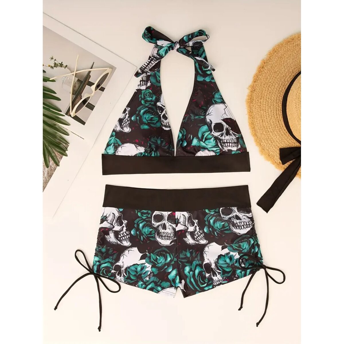 ROCK-HUS Bikini Skulls´n Roses Dunkelgrün
