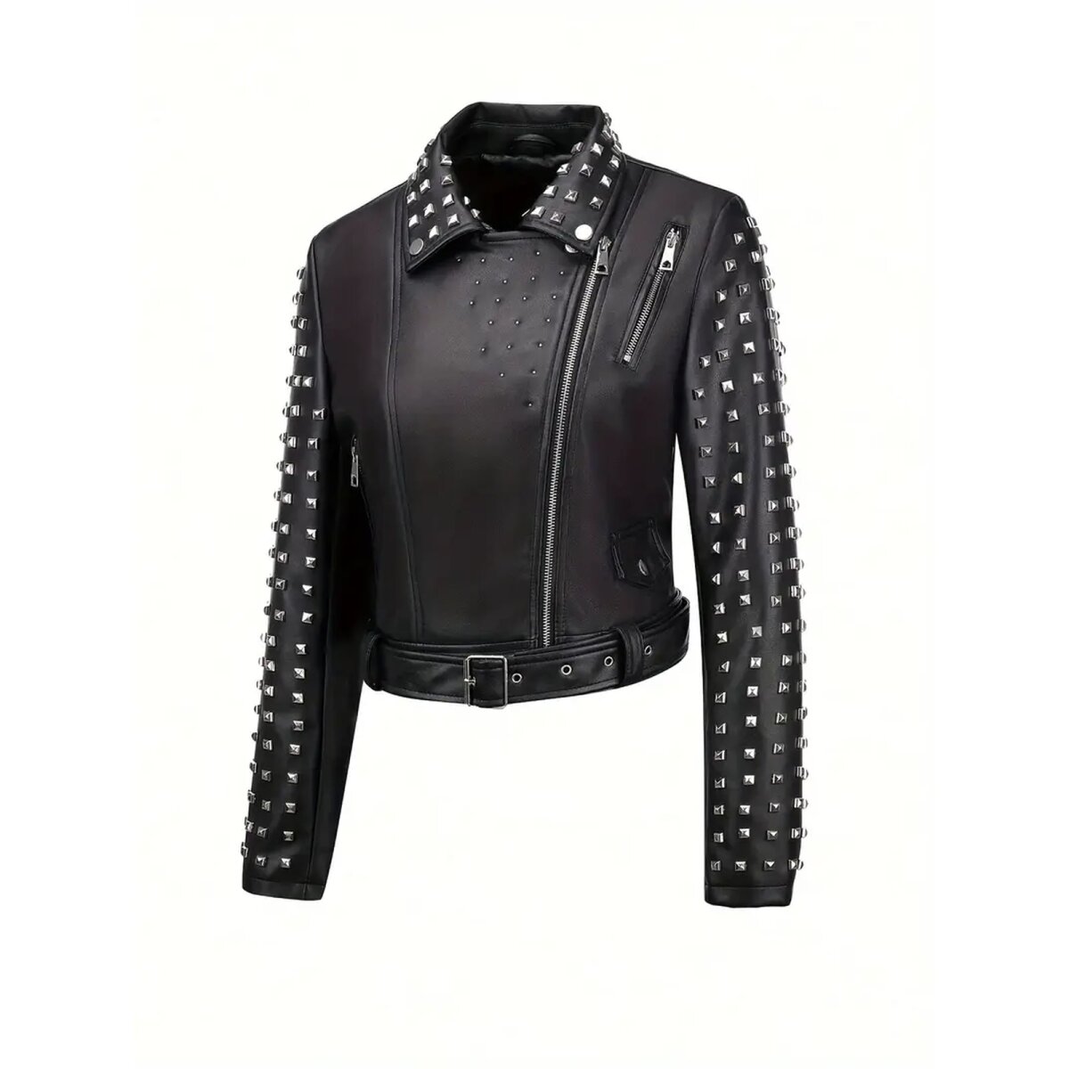 ROCK-HUS Faux Leather Biker-Style Q-Nieten Schwarz